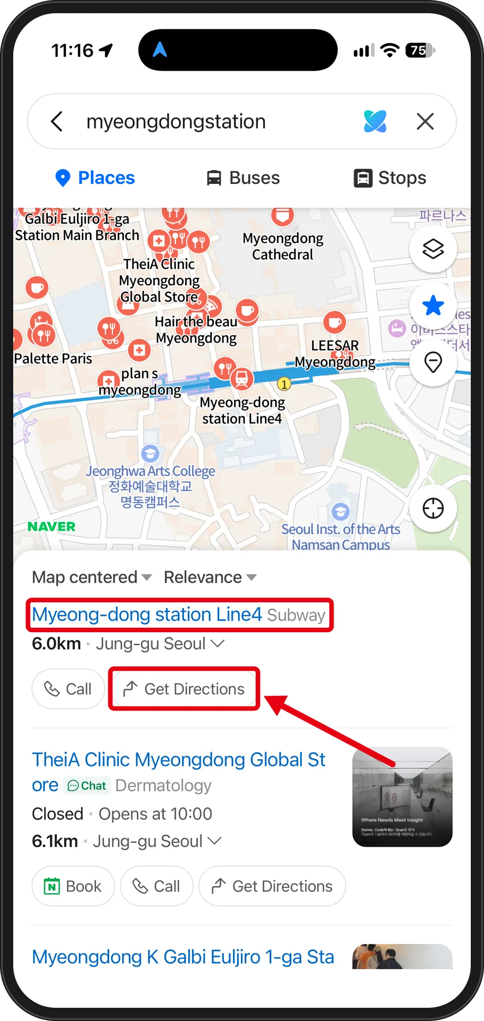 NAVER Map search results for 